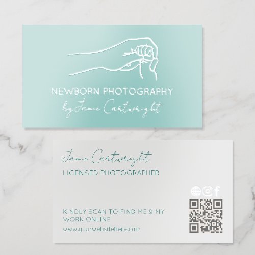 Baby Hand Line Art Newborn Photography Silver Foil Business Cards