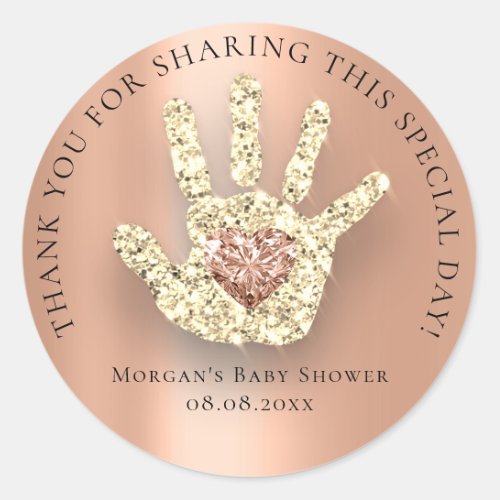 Baby Hand Shower Favor Thank Glitter Gold Copper Classic Round Sticker