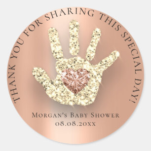 Baby Hand Shower Favor Thank Glitter Gold Copper Classic Round Sticker
