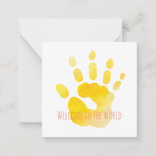 Baby Handprint Welcome to the World Watercolor Art Note Card