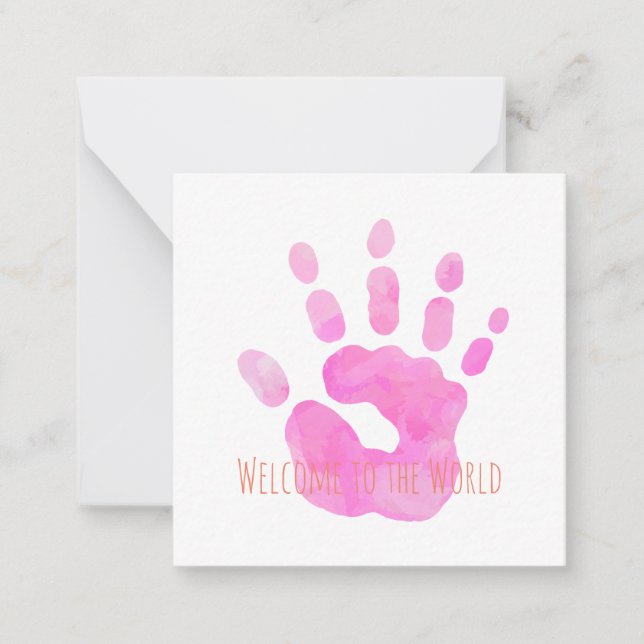 Baby Handprint Welcome to the World Watercolor Art Note Card (Front)