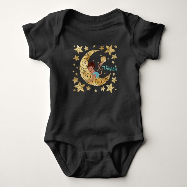 Baby Hanuman sleeping on the moon between the star Baby Bodysuit (Front)