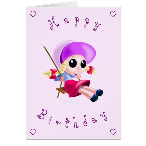 Baby Happy Birthday Card Little Girl Swinging