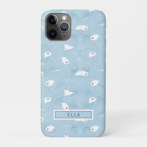 baby harbor seal patter in sage blue iPhone 11 pro case