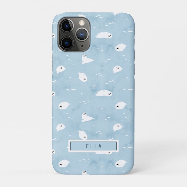 baby harbor seal patter in sage blue Case-Mate iPhone case (Back)