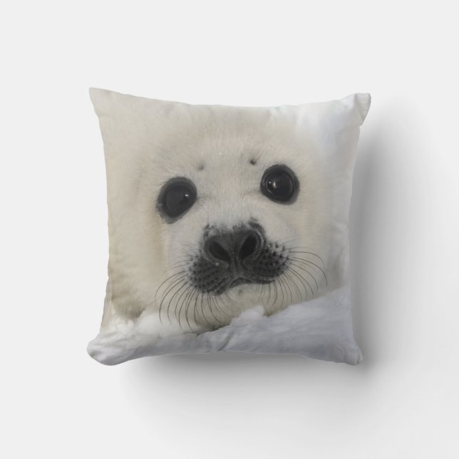 Baby Harp Seal Throw Pillow (Front)