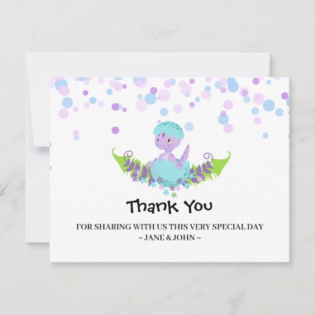 *~* Baby Hatching Dinosaur Baby Shower Thank You Card (Front)