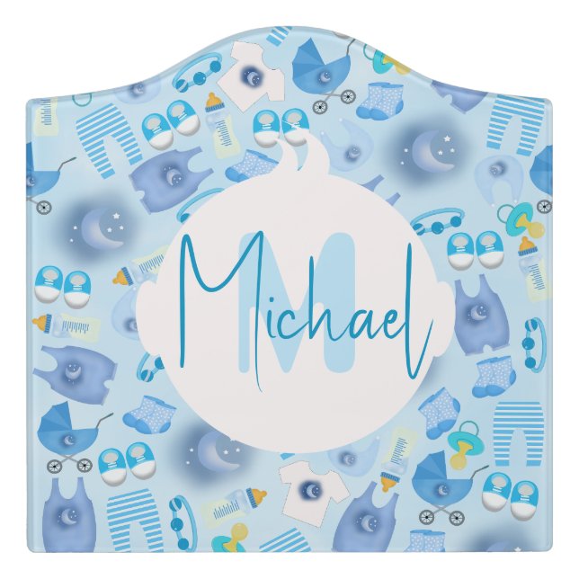 Baby Head Blue Pattern  Door Sign (Large Crest Front)