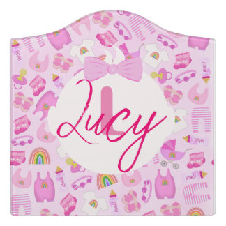 Baby Head Pink Girl Pattern  Door Sign