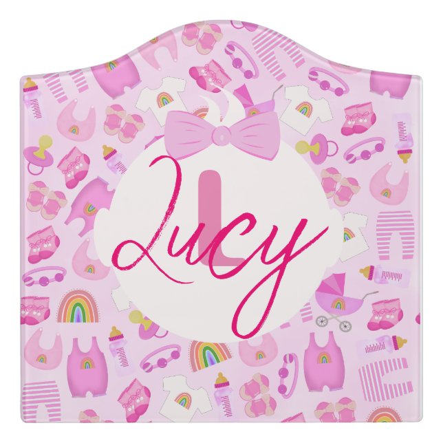 Baby Head Pink Girl Pattern  Door Sign (Large Crest Front)