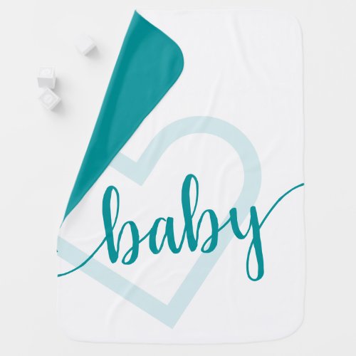 Baby Heart  Aqua Blue_Green Flourish Script Baby Blanket