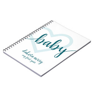 Baby Heart   Aqua Blue-Green Flourish Script Notebook