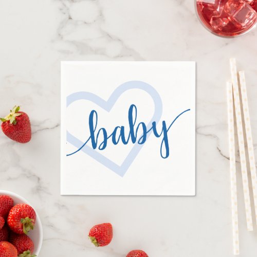 Baby Heart  Bright Classic Blue Script Flourish Napkins