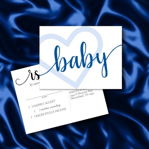 Baby Heart  Bright Classic Blue Shower Response Postcard