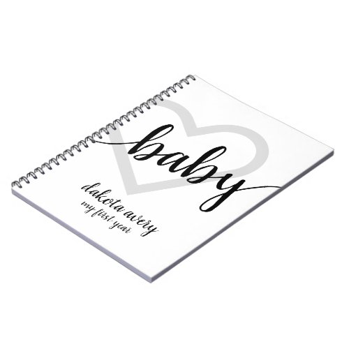 Baby Heart  Classic Black Flourish Script Notebook