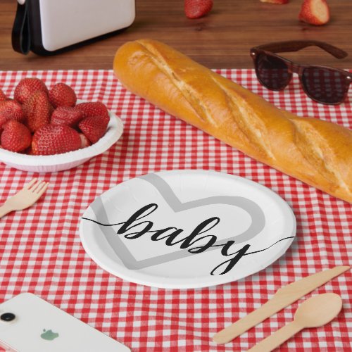 Baby Heart  Classic Black Script Flourish Paper Plates