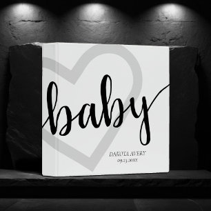 Baby Heart Classic Black Script Photo Scrapbook 3 Ring Binder