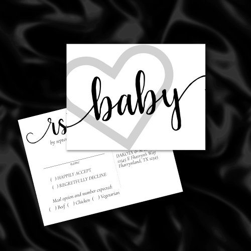 Baby Heart  Classic Black Shower RSVP Entree Postcard