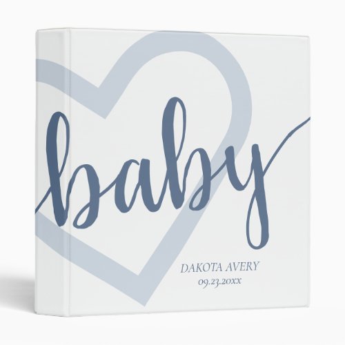 Baby Heart  Dusty Blue Script Photo Scrapbook 3 Ring Binder