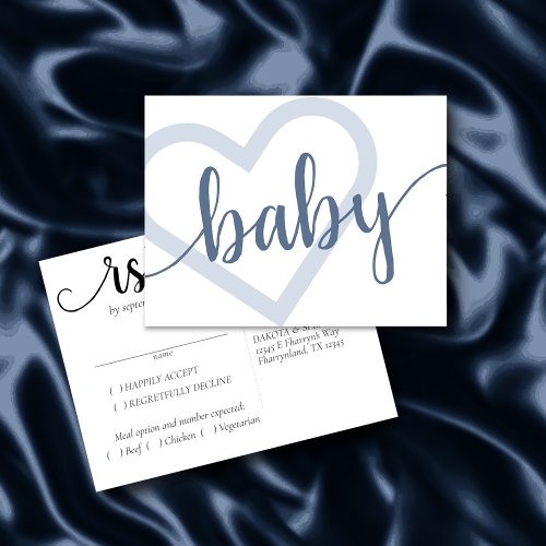 Baby Heart  Dusty Blue Shower Reveal RSVP Entree Postcard