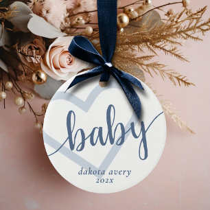 Baby Heart   Dusty Slate Blue Flourish Script Ceramic Ornament