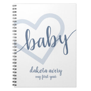 Baby Heart   Dusty Slate Blue Flourish Script Notebook