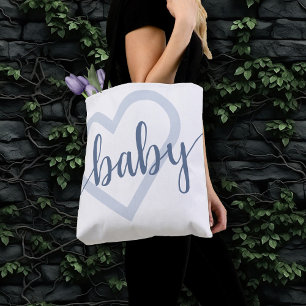 Baby Heart Dusty Slate Blue Flourish Script Tote Bag