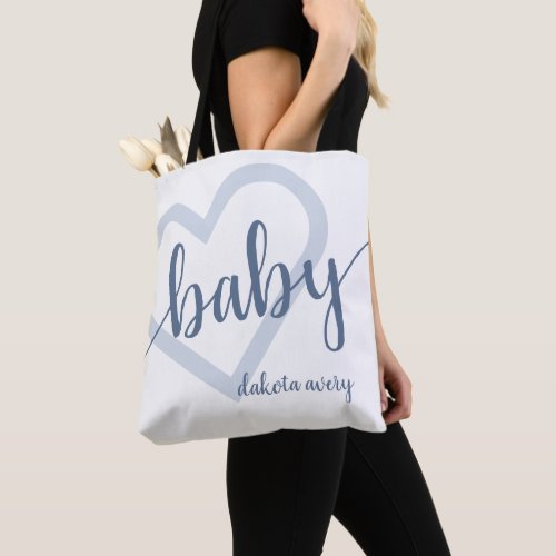 Baby Heart  Dusty Slate Blue Flourish Script Tote Bag