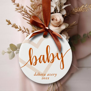 Baby Heart Fall Burnt Orange Flourish Script Ceramic Ornament