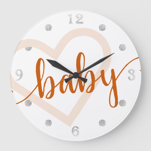 Baby Heart  Fall Burnt Orange Flourish Script Large Clock