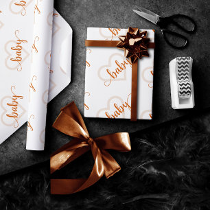 Baby Heart Fall Burnt Orange Flourish Script Wrapping Paper