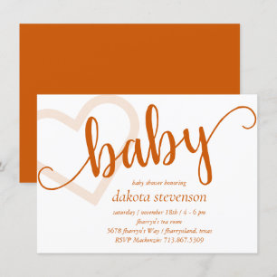 Baby Heart Fall Orange Flourish Shower or Reveal Invitation