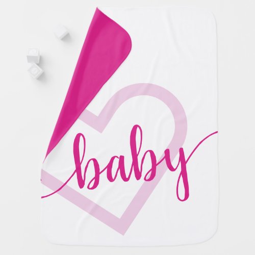 Baby Heart  Hot Pink Magenta Flourish Script Baby Blanket