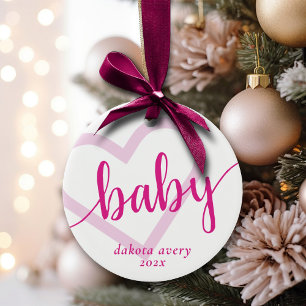 Baby Heart Hot Pink Magenta Flourish Script Ceramic Ornament