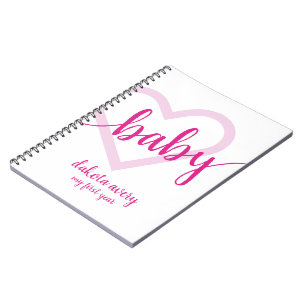 Baby Heart   Hot Pink Magenta Flourish Script Notebook