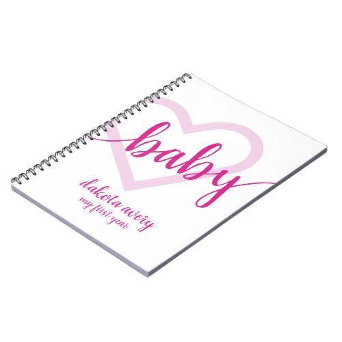 Baby Heart  Hot Pink Magenta Flourish Script Notebook