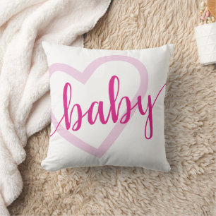Baby Heart Hot Pink Magenta Flourish Script Throw Pillow
