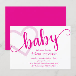 Baby Heart   Hot Pink Magenta Shower or Reveal Invitation