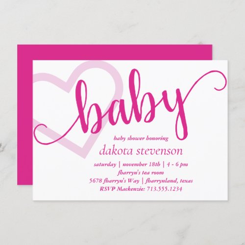 Baby Heart  Hot Pink Magenta Shower or Reveal Invitation