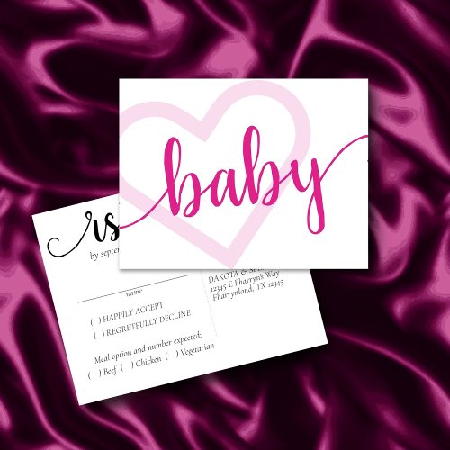 Baby Heart  Hot Pink Shower or Reveal RSVP Entree Postcard