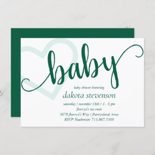 Baby Heart Hunter Green Simple Flourish Script Invitation