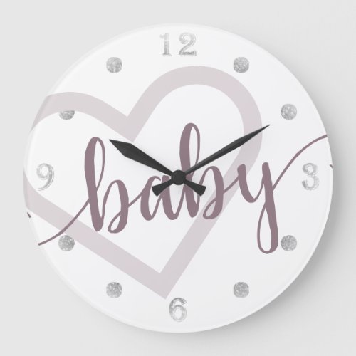 Baby Heart  Mauve Rose Pink Flourish Script Large Clock