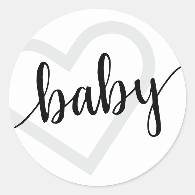 Baby Heart | Modern Black Simple Flourish Script Classic Round Sticker (Front)