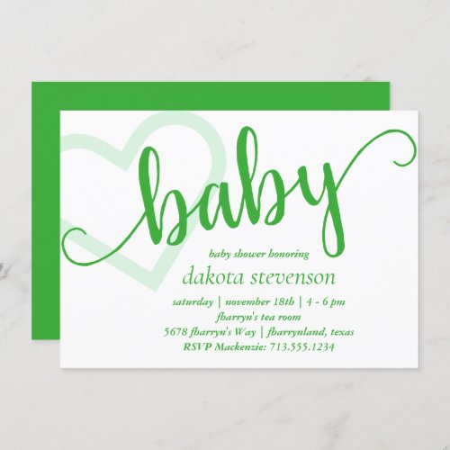 Baby Heart  Neo_Mint Green Shower or Reveal Invitation