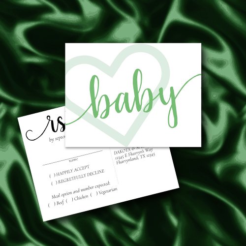 Baby Heart  Neo_Mint Green Shower RSVP Entree Postcard