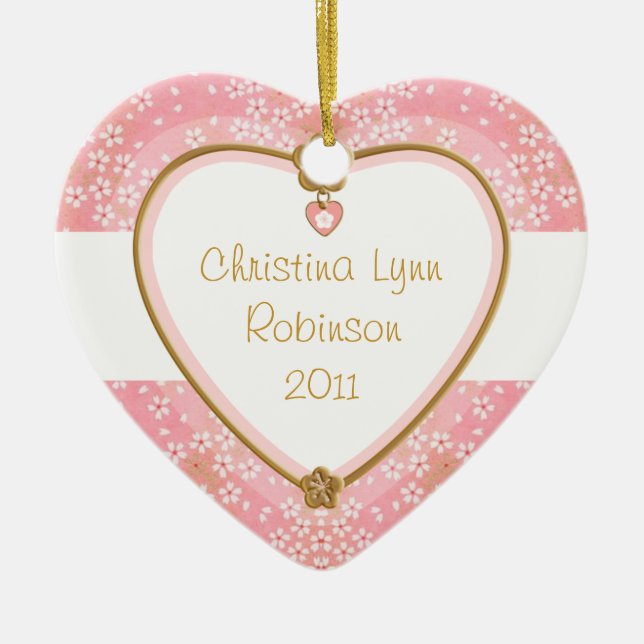 Baby Heart Photo Frame - Pink Floral Ceramic Ornament (Front)