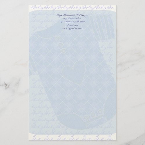 Baby Heart Rattle Argyle Onsie Baby Blue Stationery