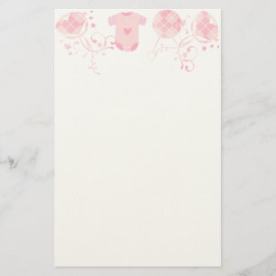 Baby Heart Rattle Argyle Onsie Pink Stationery