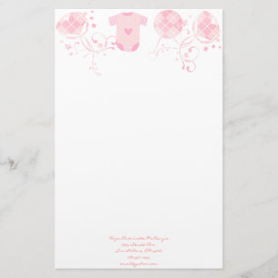 Baby Heart Rattle Argyle Onsie Pink Stationery