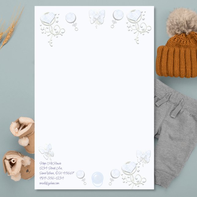 Baby Heart Rattle Pale Baby Tinted Blue Stationery (Creator Uploaded)